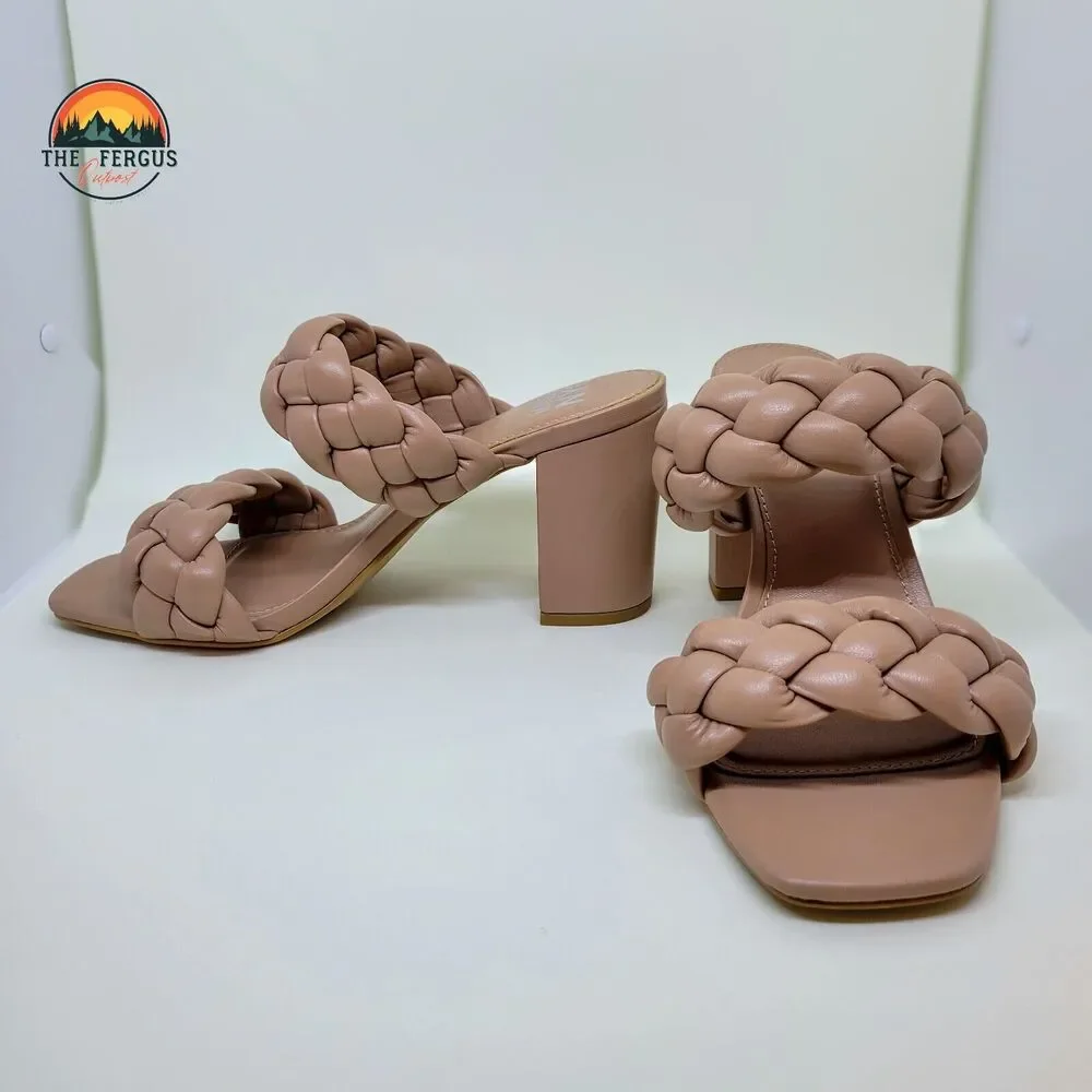 NWT Madden NYC Chic Braided Block Heel Blush Pink Sandals Bohemian Womens Size 8 - Picture 3 of 13